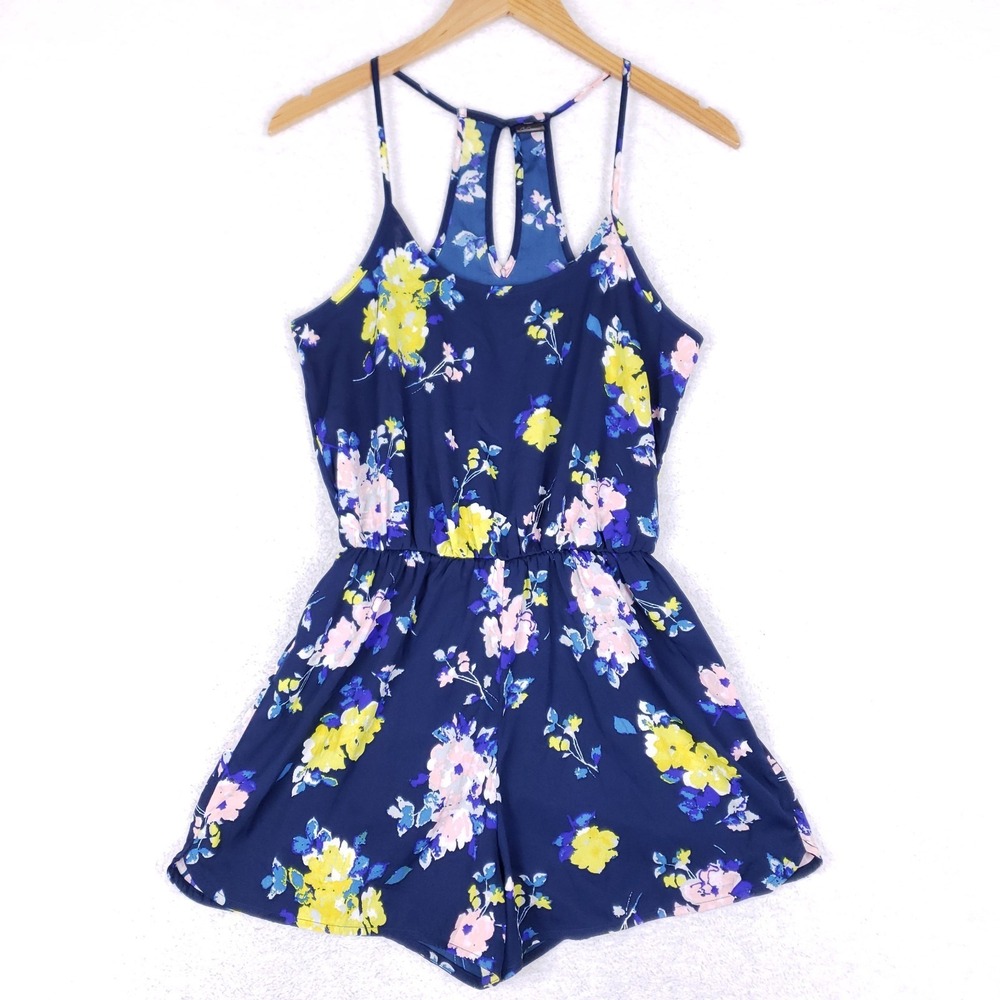 City Streets Floral‎ Racerback Romper Size Small Navy Blue